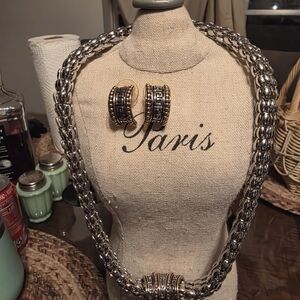 Elegant Silver and Gold Necklace and Earring Set